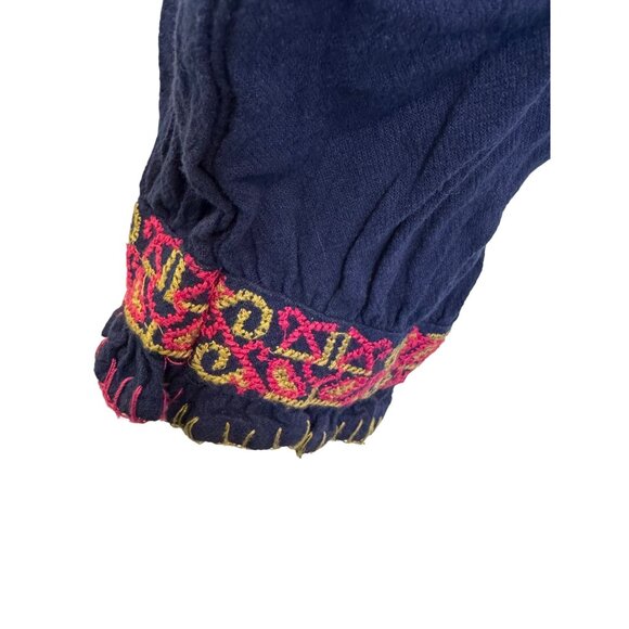 Free People Embroidered Peasant Blouse Womens XS Blue Multicolor Boho Top - Picture 4 of 6
